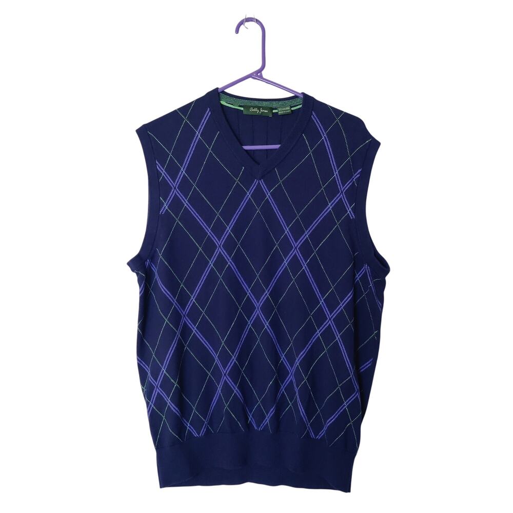 Bobby Jones Cotton Cashmere Diamond Argyle Grandpa Sweater Vest Large Preppy